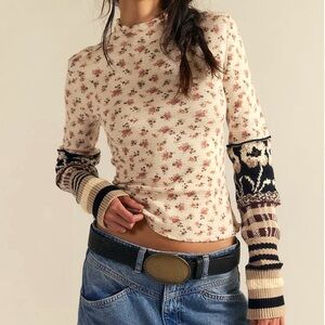 Free People Floral Ribbed Top